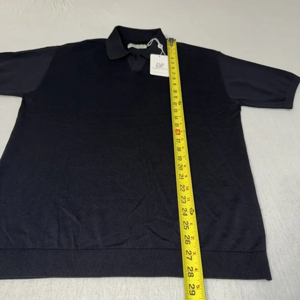 Collars & Co. Premium Cotton & Silk Blend Black Short Sleeve Polo Men Medium NWT